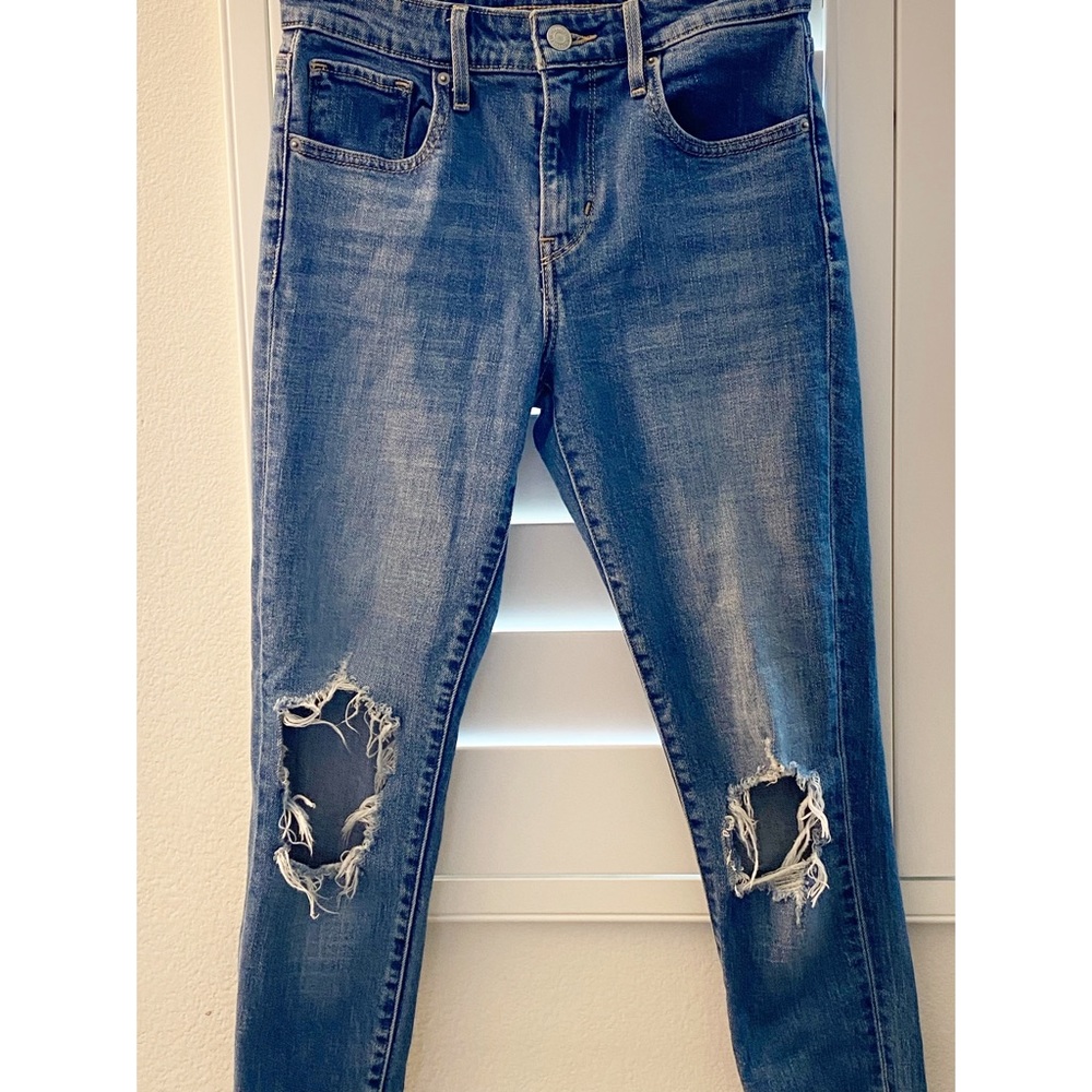 Levi's 721 ๐High Rise Skinny Women's Jeans Size 25 Medium Wash Knee Holes - Picture 4 of 11
